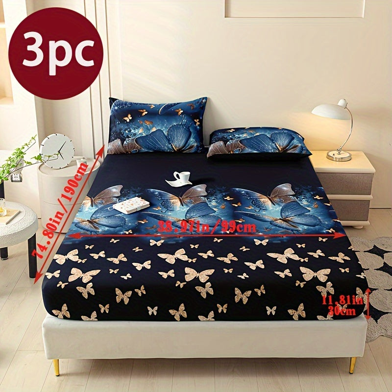 Conjunto de ropa de cama floral de 3 piezas de poliéster para todas las estaciones con fundas de almohada y colcha