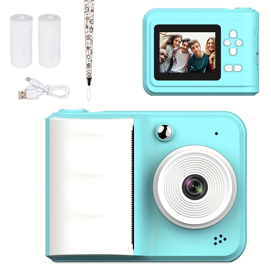 Portable Mini Camera Photo Printer with 6.1cm Screen USB Rechargeable 1080P Video 48MP MP3 Playback Thermal Monochrome Printing Smartphone Compatible