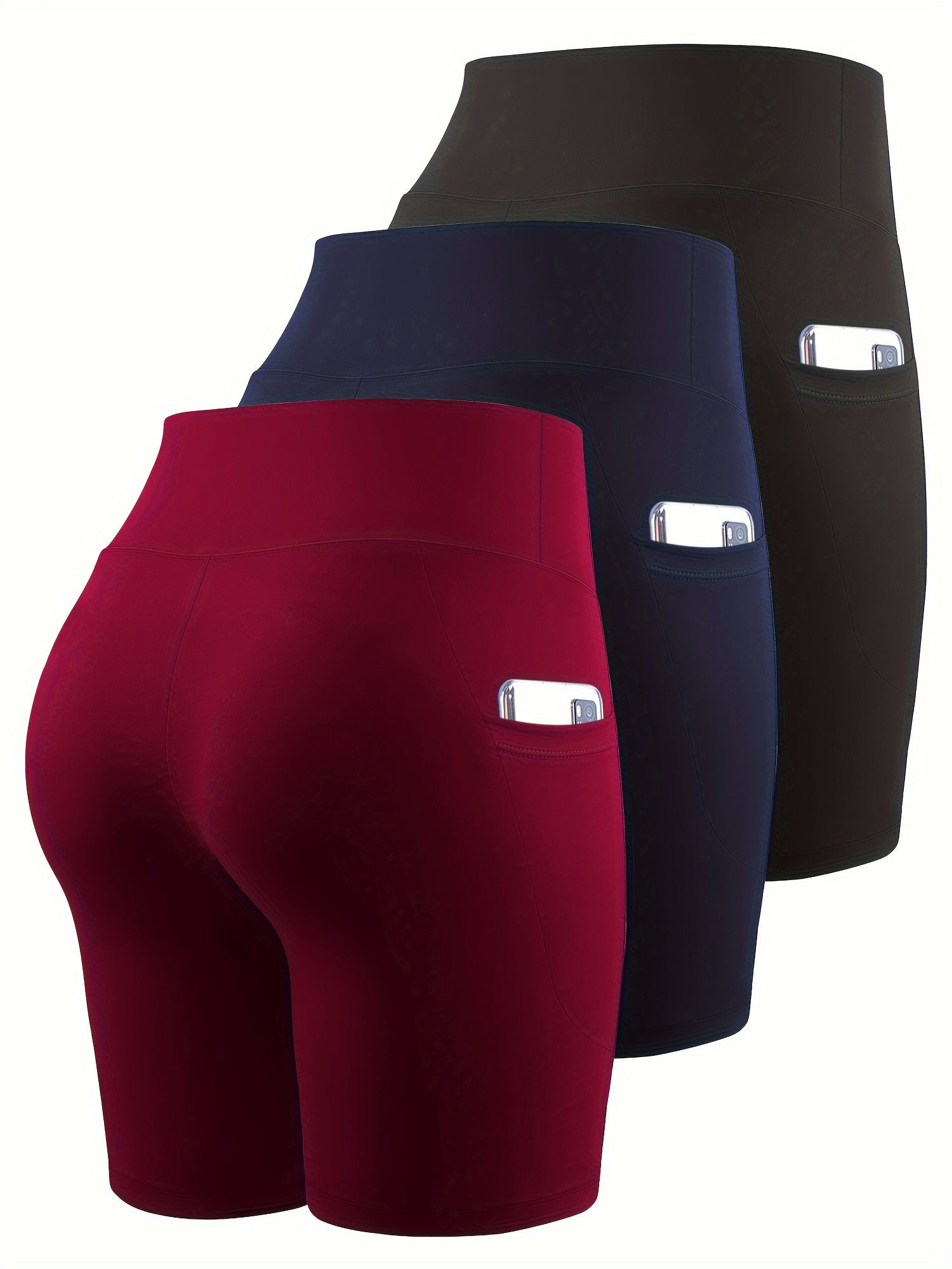 Women's High-Waisted Crescent Pocket Pants 5-Inch Large Size 3-Pack