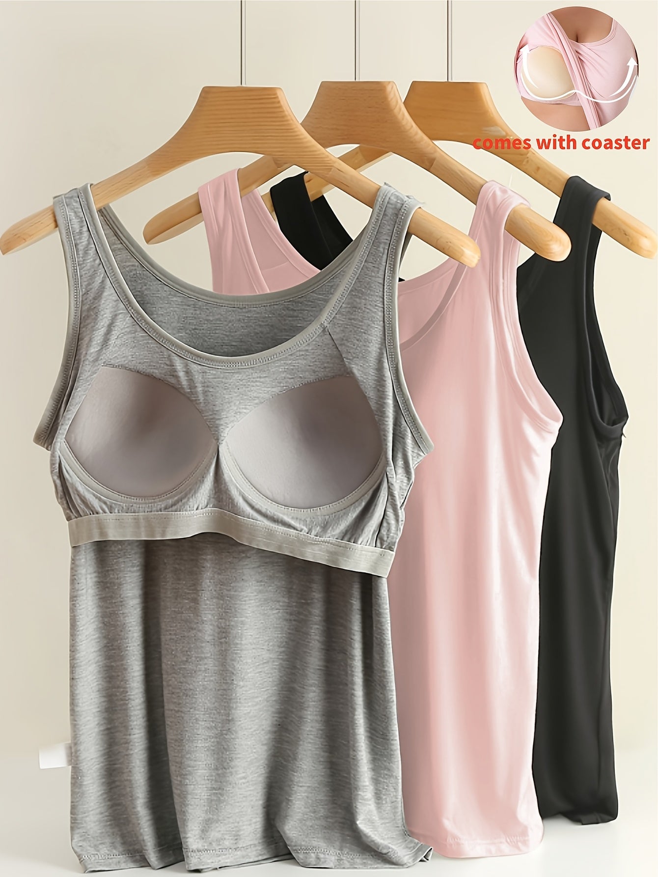 Plus Size Sleeveless Sports Tank Tops 3 Pack with Built-In Bras Breathable Viscose for Running and Fitness