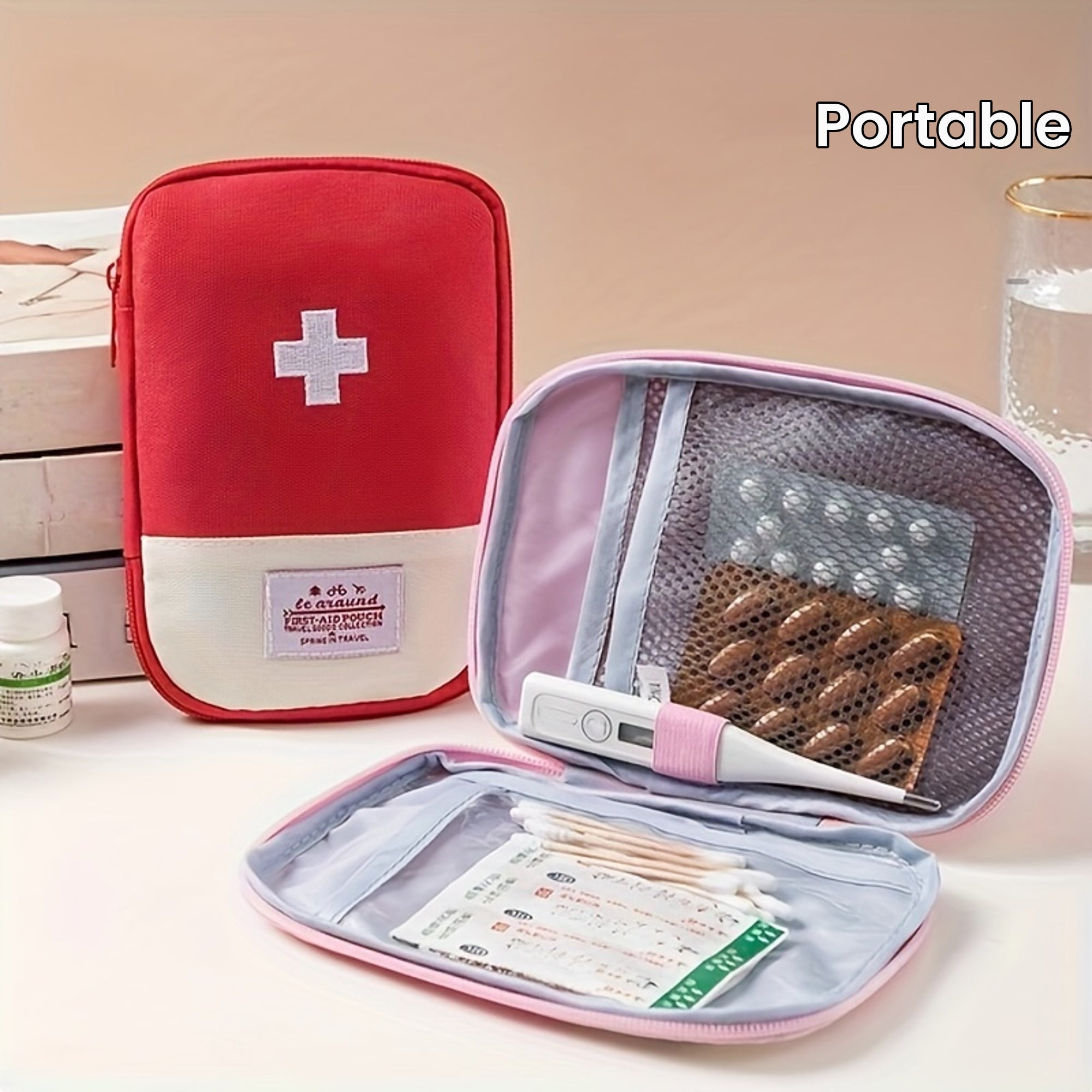 Organizador compacto de botiquín médico para viajes, almacenamiento de primeros auxilios, artículos médicos pequeños