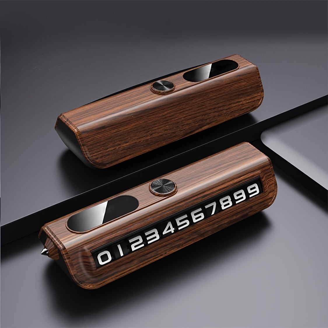 Wooden Car Dashboard Display with Emergency Hammer ABS Carbon Fiber Finish Multi-Functional Vehicle Accessory