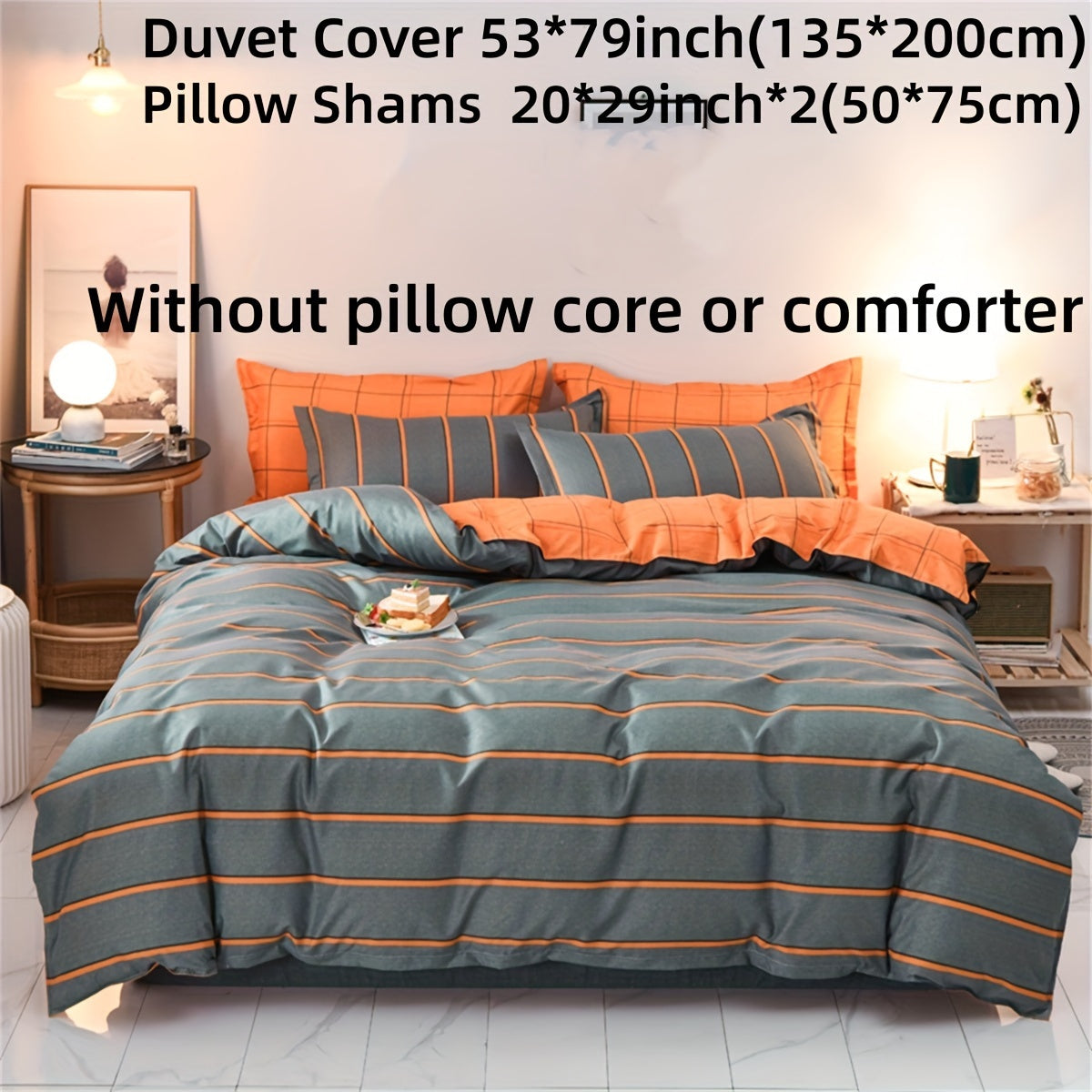Polyester Duvet Cover Set with Striped Print Bedding Includes Soft Pillowcases for Bedroom or Guest Room