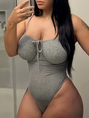 Ladies' Solid Color Bodysuit Polyester Elastic Sleeveless Drawstring All Seasons