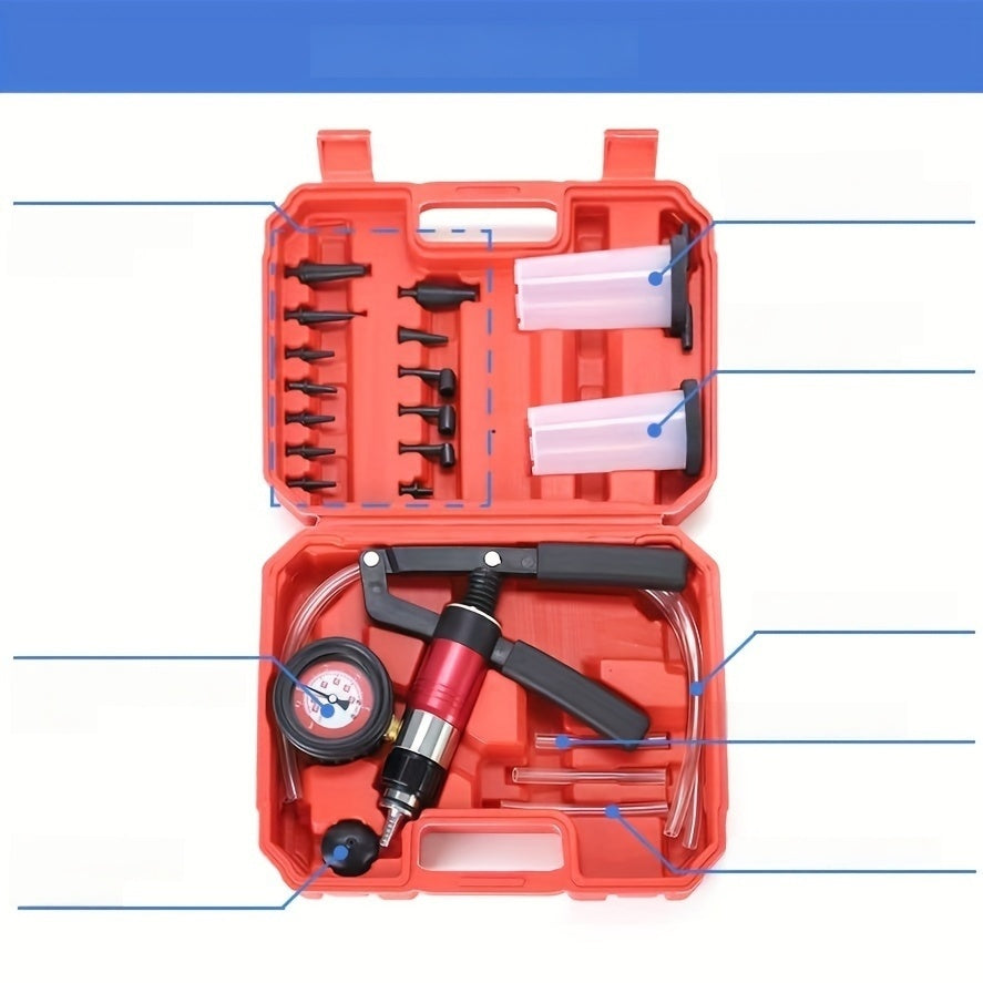 22 dona Qoʻlda vakuum pompasi bilan tormoz suyuqligini almashtirish uchun asboblar toʻplami, suyuqlikni chiqarish quroli bilan