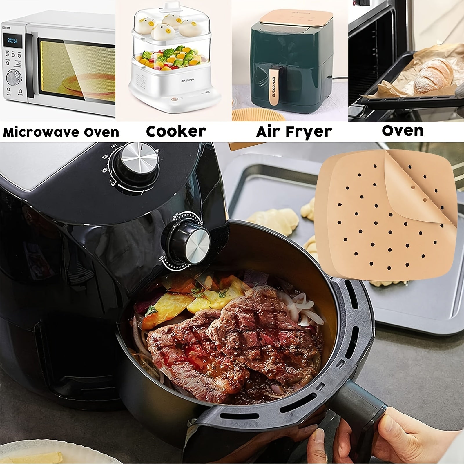 100 Square Parchment Paper Liners for Air Fryer Baking and Steaming