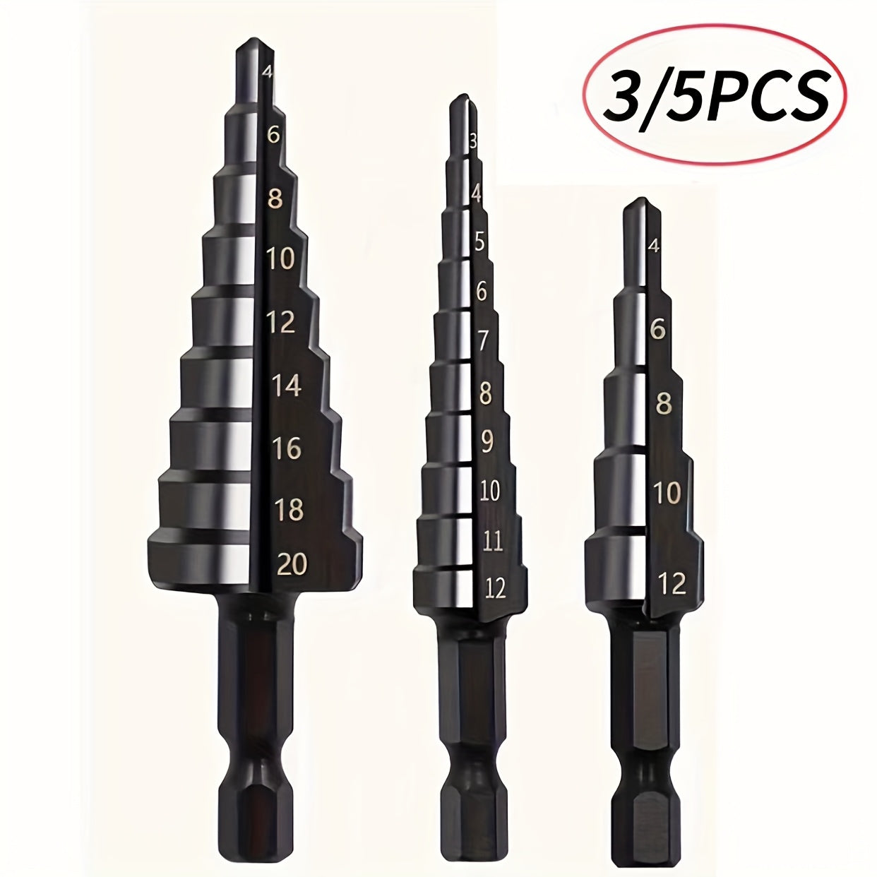 3/5 Pcs Set High Speed Steel Ladder Drill Bits for Metal and Aluminum