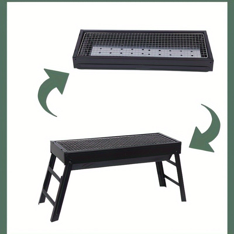 Portativ qora zanglamaydigan po'lat BBQ grill, tashqi yig'ilishlar va tabiatda sayohat uchun yig'iladigan va kichik, olib yurish va o'rnatish oson, chidamli grill qilish bilan teng pishirish.