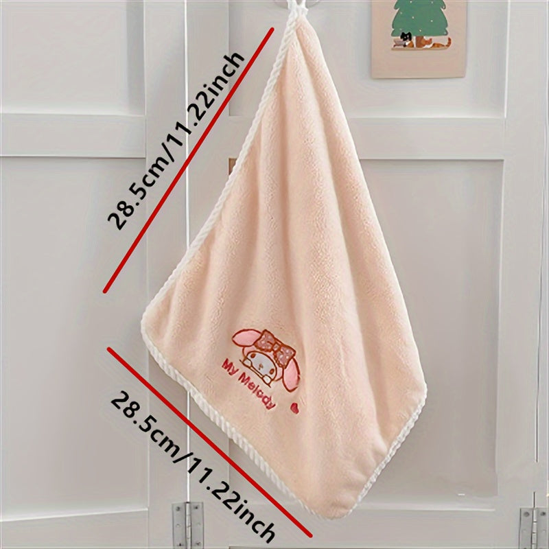 Sanrio Kuromi va Do'stlar 100% Polyester Kvadrat Yuz Sochiq, Zamonaviy Multfilm Naqshi bilan, Yumshoq va Singdiruvchi Trikotaj Matolari, 5gsm, Mashinada Yuvish Mumkin