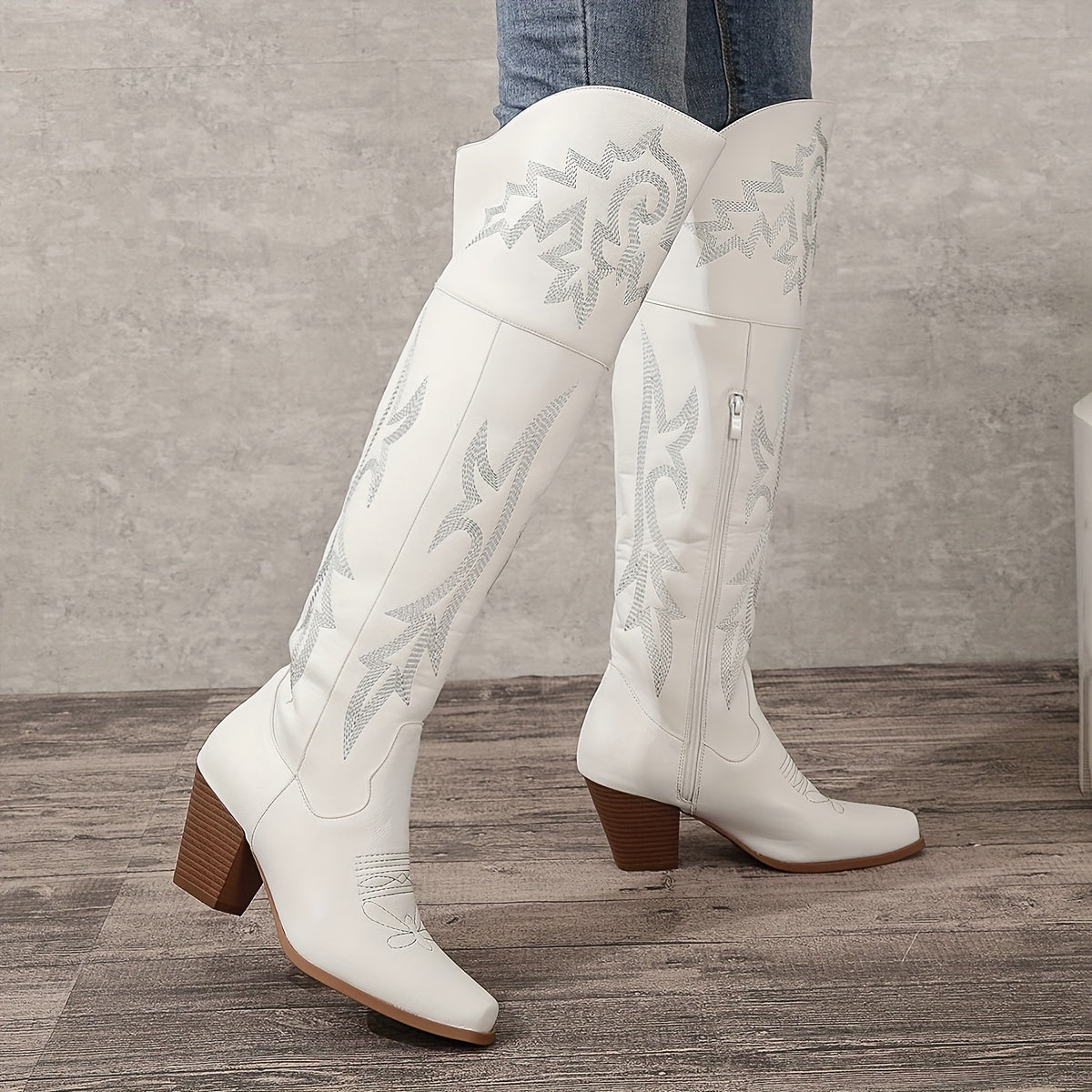 Women's Brown Faux Leather Over-the-Knee Western Boots with Zipper