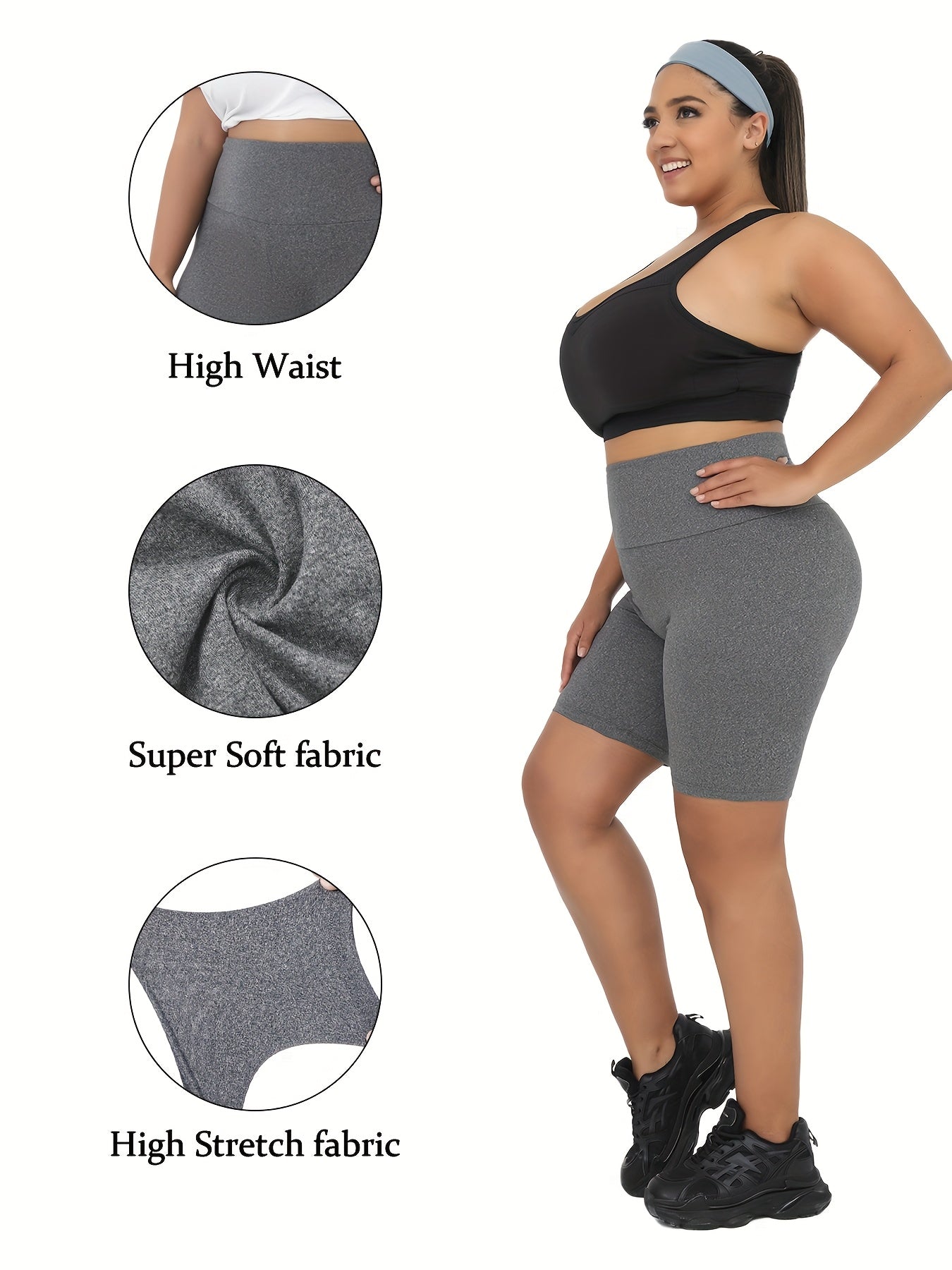 Plus Size Women's High Waisted Biker Shorts Athletic Yoga Running Outdoor