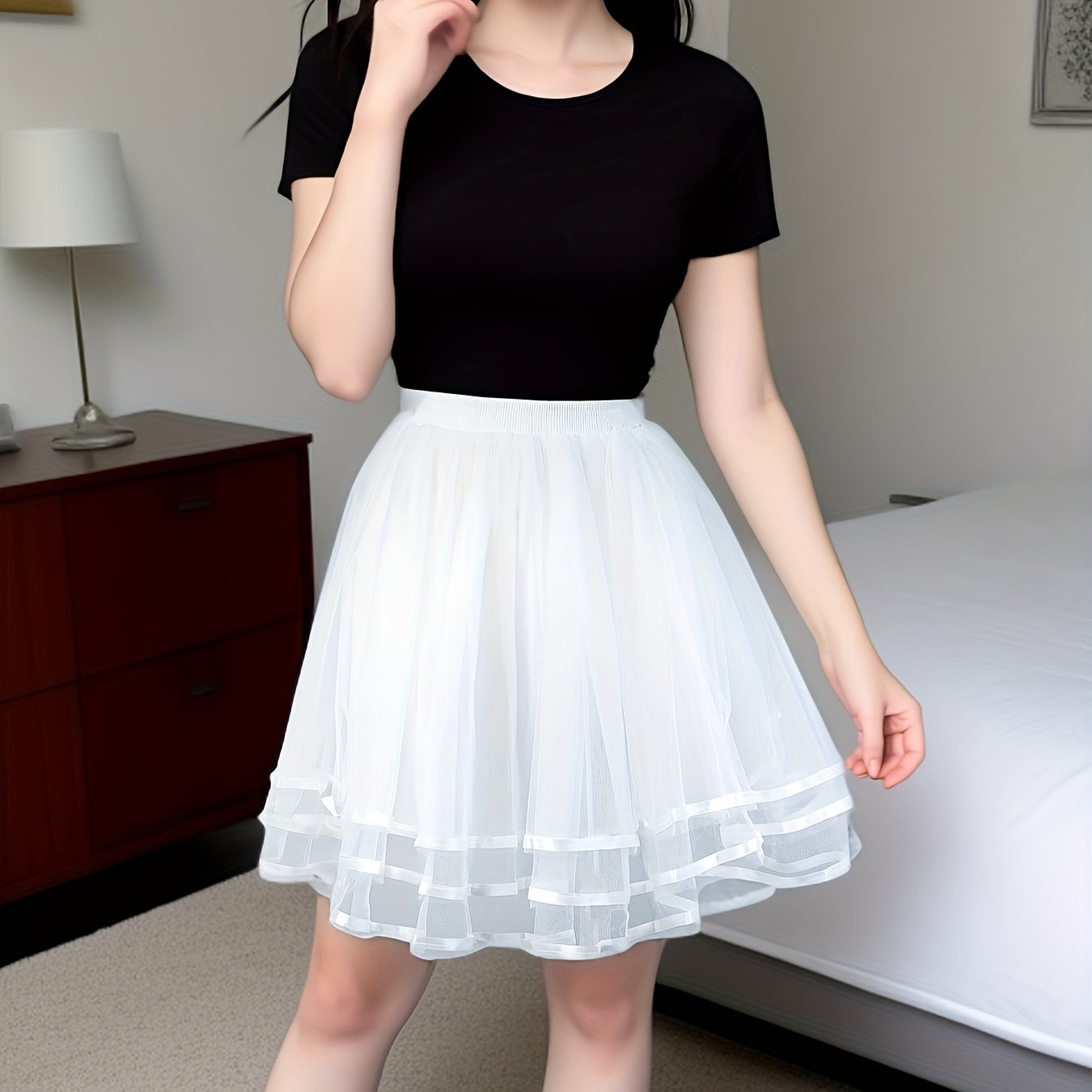 Women's Tulle Skirt with Ribbon Detail in Mesh Fabric for Weddings and Formal Wear