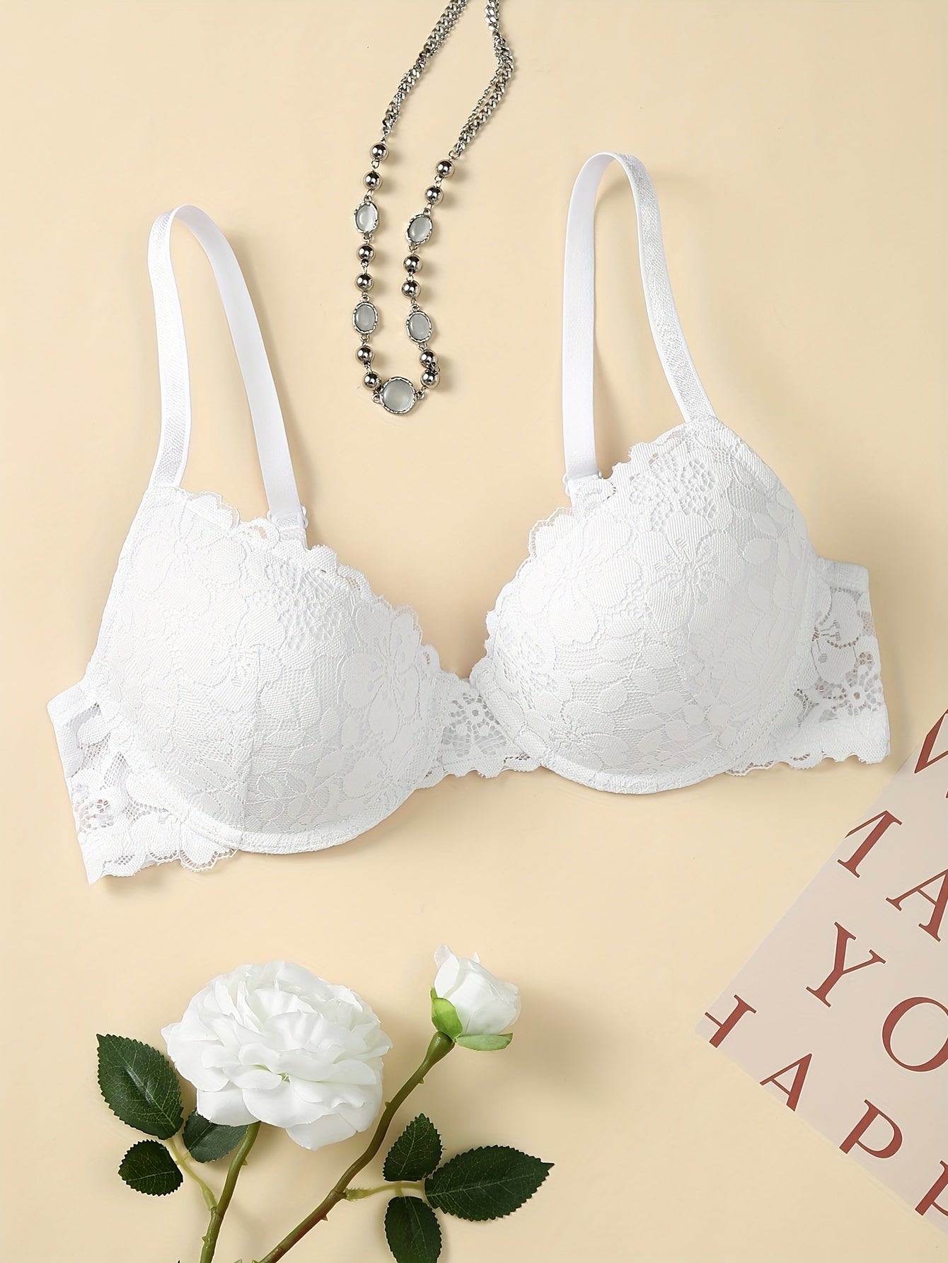 Women's Lace Underwire Bra with Floral Design for Support and Comfort