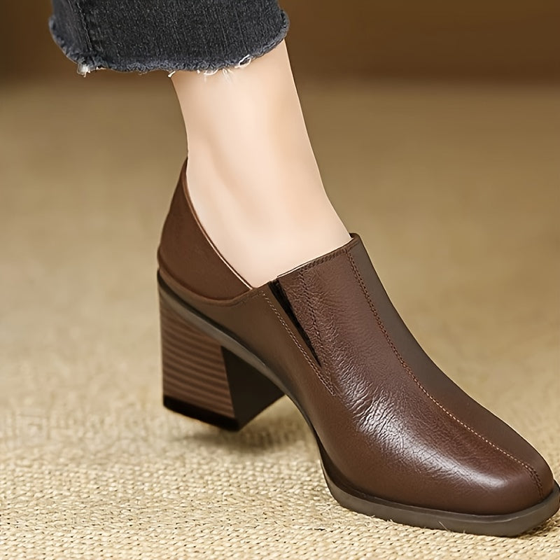 Women’s Vintage-Inspired Black Chunky Heel Loafers with Square Toe