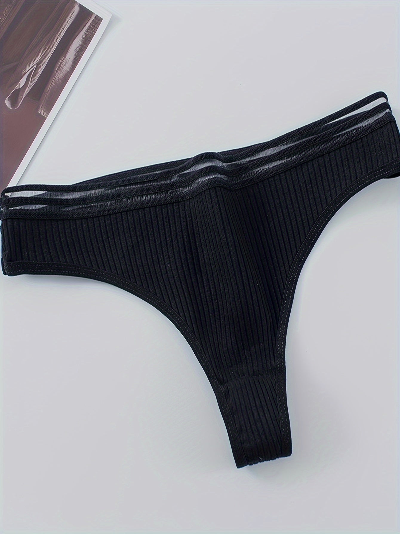 Women's Ribbed Cotton Thongs with 6 Stripes Low Rise Intimates