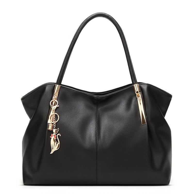Black PU Handbag with Gold Hardware for Daily Use