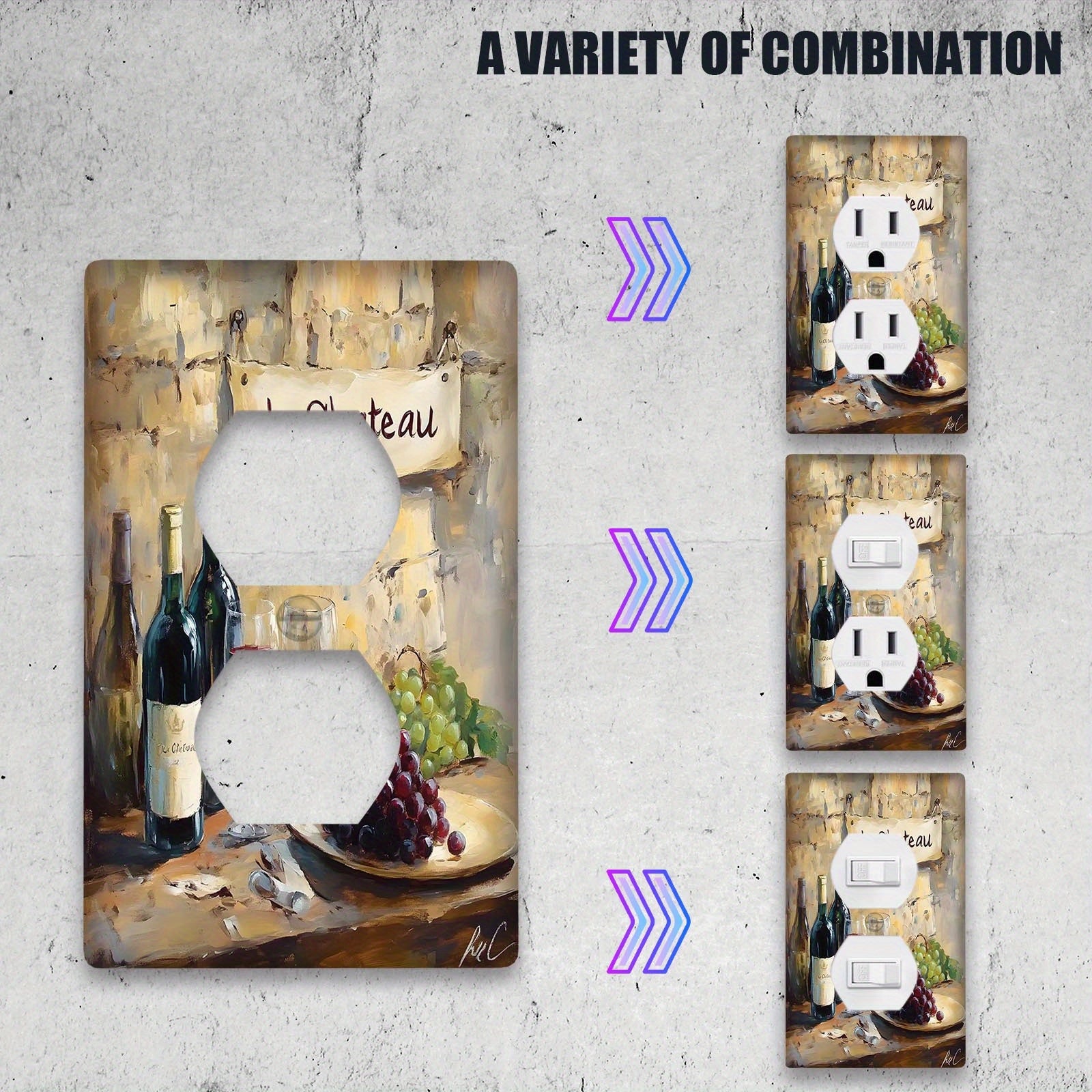 Decorative Wall Plate with Wine and Grapes Design for Kitchen Bathroom Bedroom Living Room