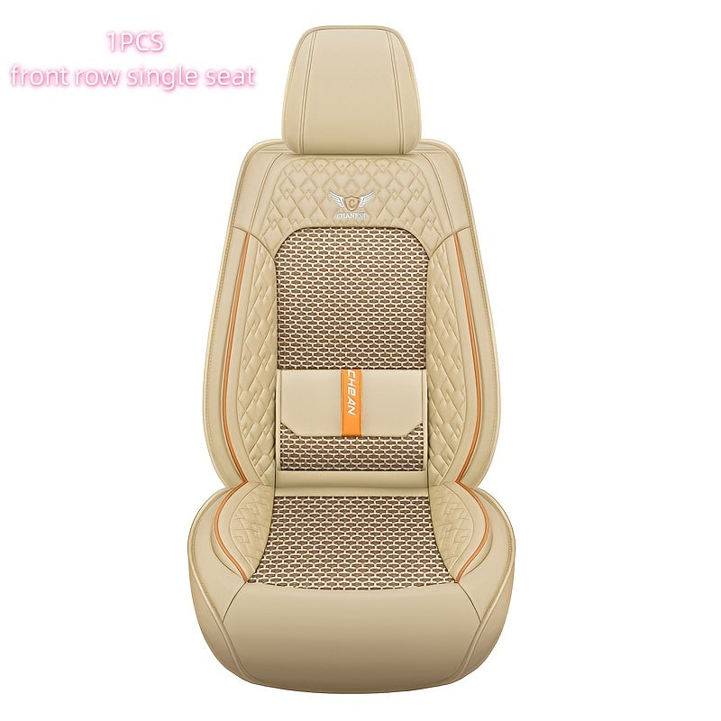 Fundas de asientos de coche de lujo para vehículos de 5 plazas, azul marino y naranja, malla transpirable, cuero PU