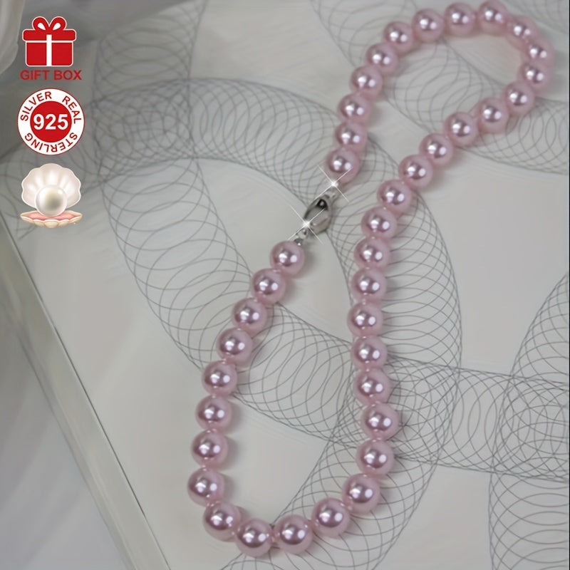 Pink Shell Pearl Necklace Hypoallergenic Sterling Silver Vintage Charm Gift for Her