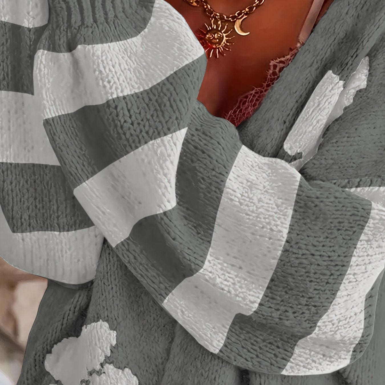 Women's Plus Size V-Neck Floral Print Knit Cardigan Long Sleeve Sweater