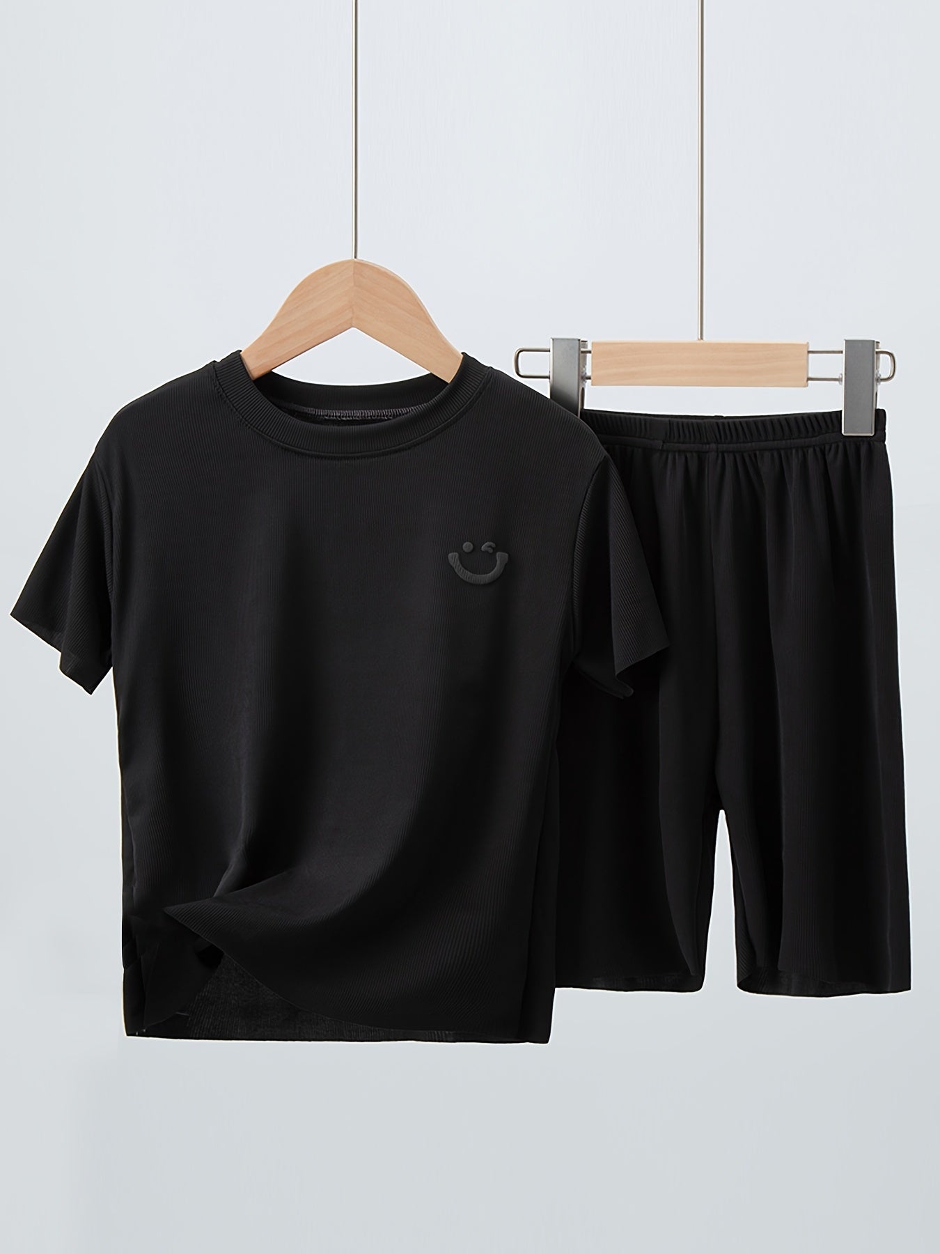 Boys' Summer Casual Tracksuit Set with Smile Face T-Shirt and Shorts for Kids Over 3 Years