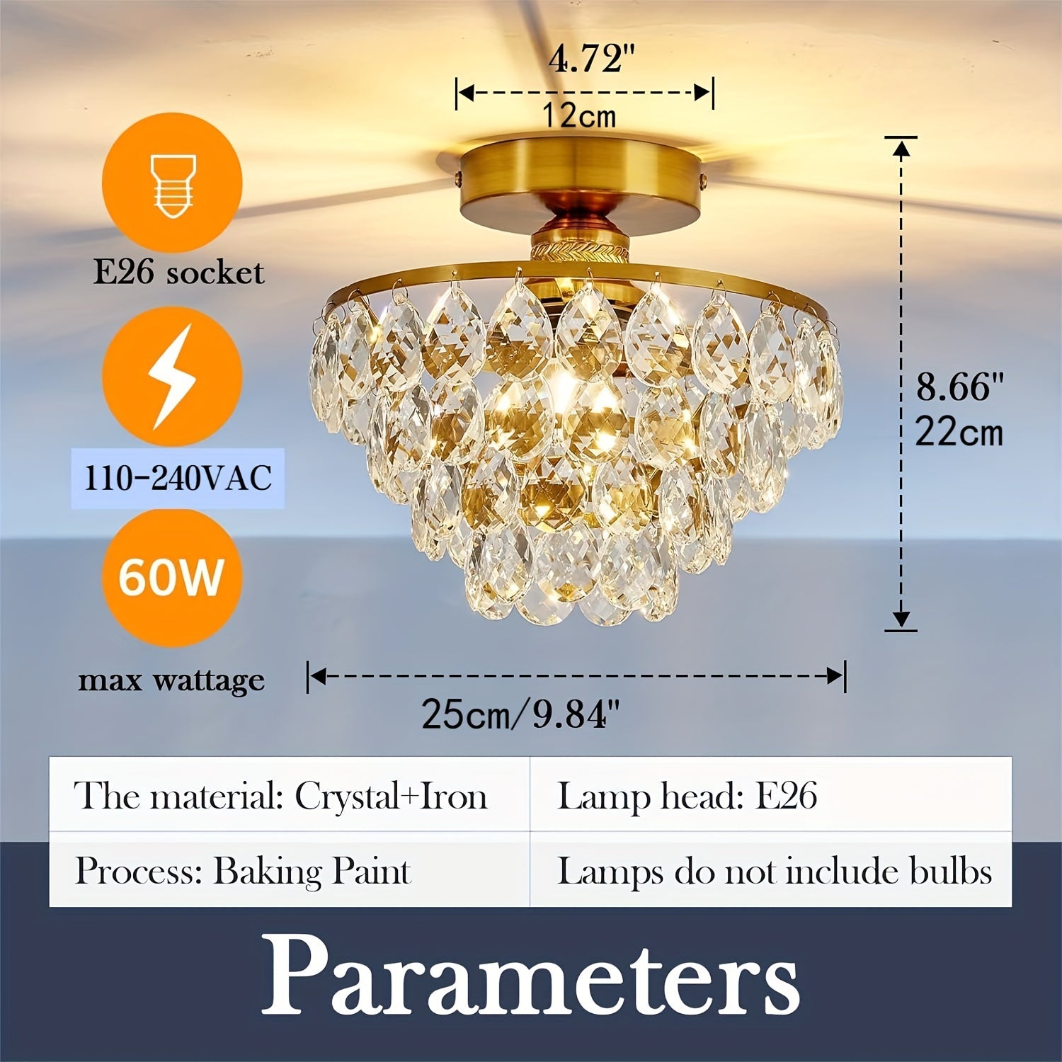 Small Modern Crystal Chandelier for Ceiling Hallway Bedroom Bathroom with Polished Metal Finish