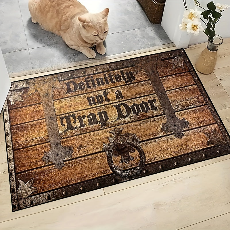 Rustic Wooden Doormat Non-Slip Indoor Outdoor Durable Polyester Funny Decor