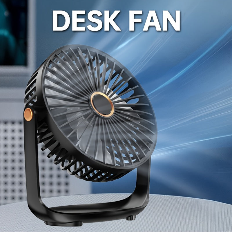 Mini Desktop Fan with Night Light, USB Rechargeable, 5-Speed Settings