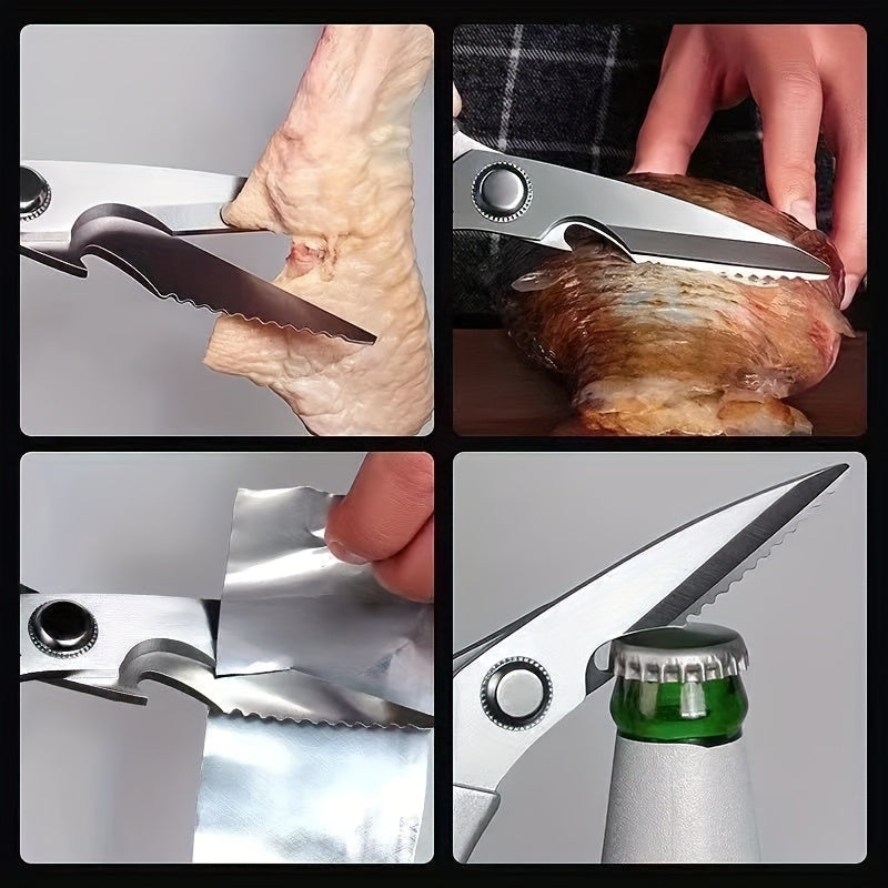 Stainless Steel Kitchen Scissors for Cutting Chicken Fish Bones with Fish Scale Scraper