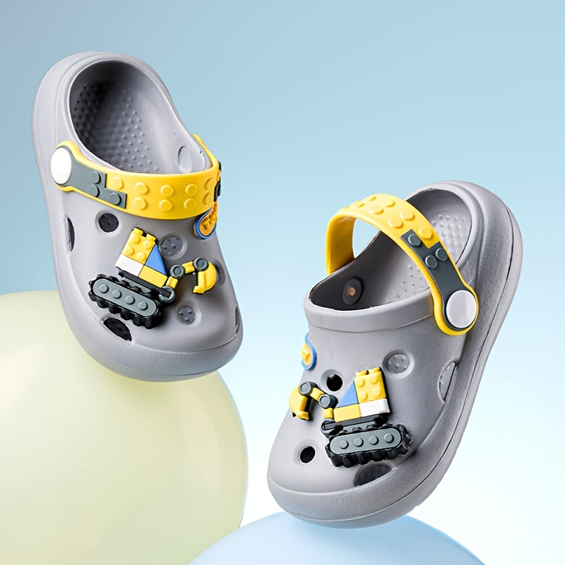 Детские летние сандалии для мальчиков и девочек, мультяшный экскаватор, пляжные туфли, легкий EVA, повседневные сабо