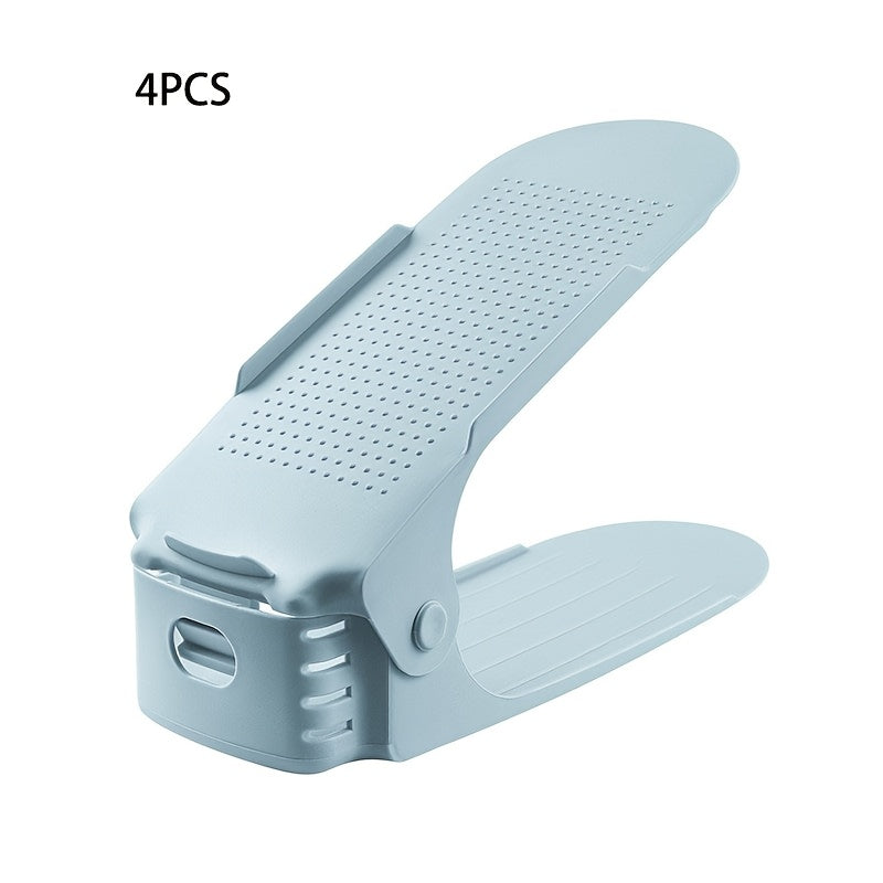 Juego de 4 estantes ajustables de plástico para zapatos, organizador de zapatos de doble capa para dormitorio, armario, entrada y baño