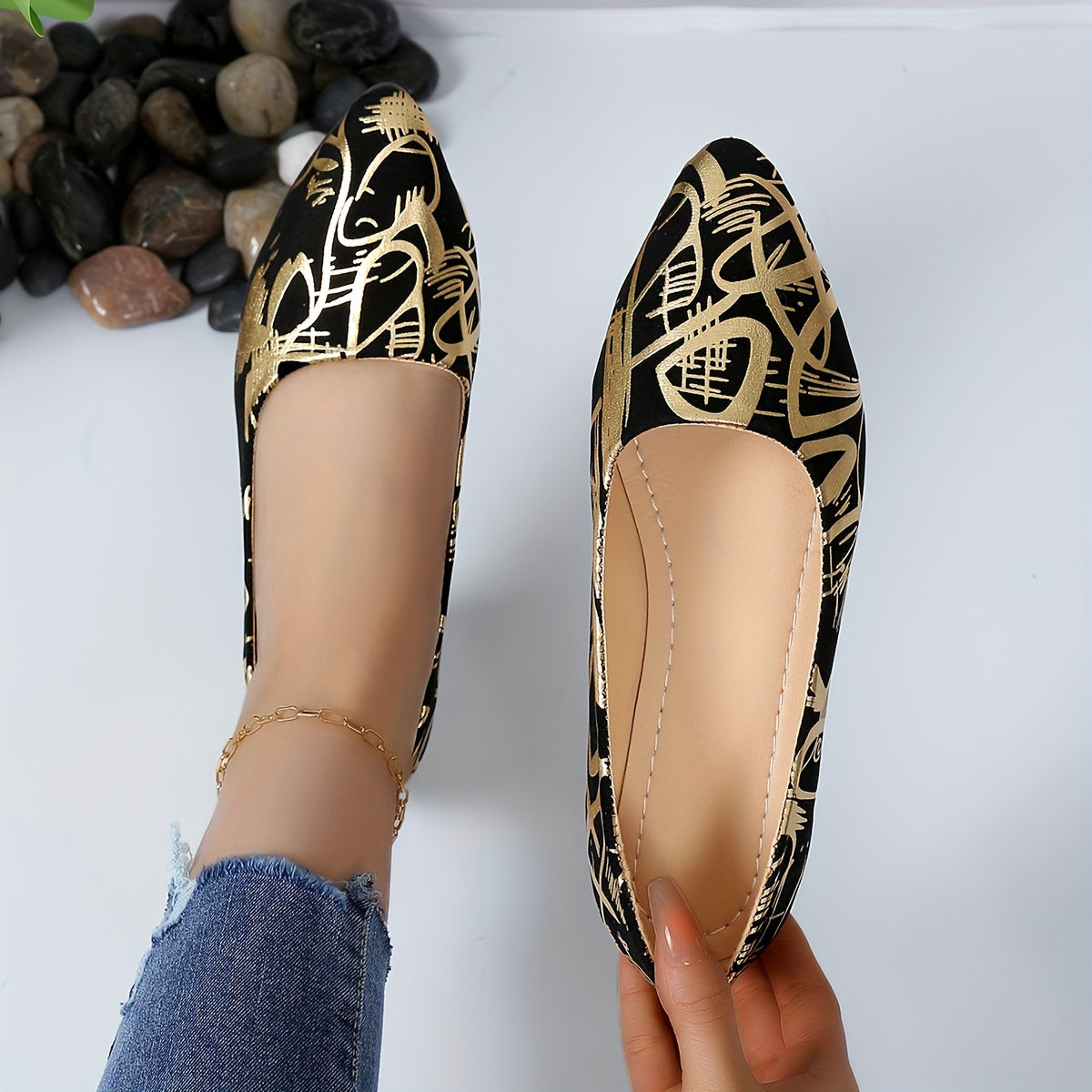 Women's Fabric Pointed Toe Block Heel Shoes All-Season Low Heel