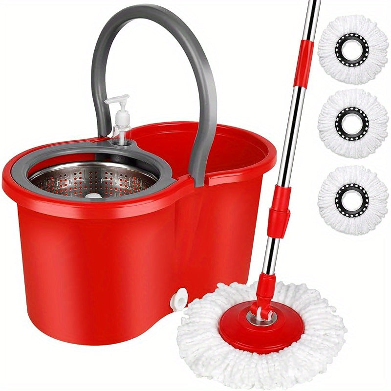 360° Rotating Mop and Bucket Set with Microfiber Heads and Adjustable Handle