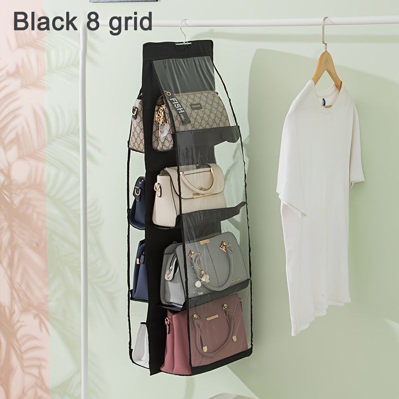 Fabric Wall Organizer with Secure Pockets for Closet Storage in Black and Dark Grey