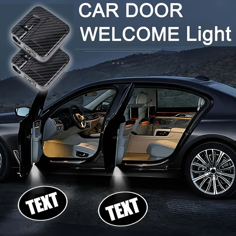 2Pcs LED Car Door Welcome Lights Black Textured Battery Operated Easy Install