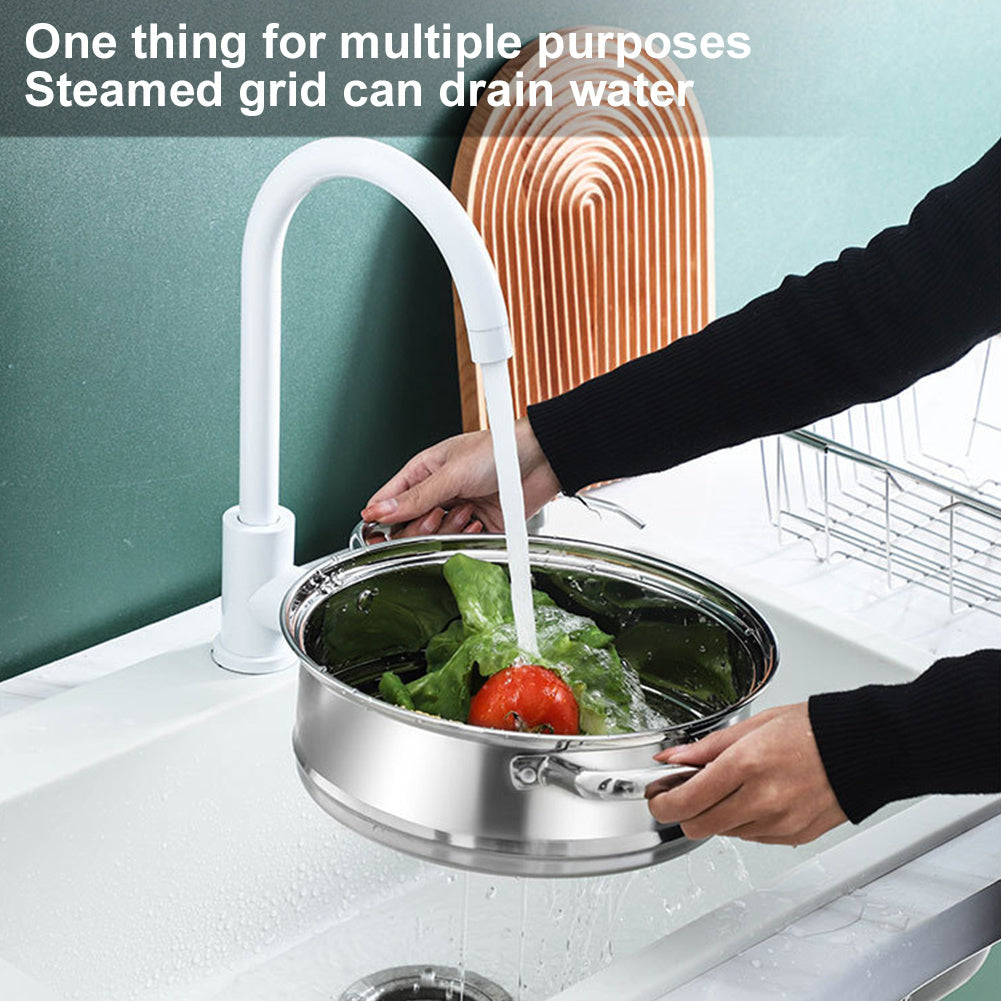 Three-Tier Stainless Steel Steamer Pot 27.94cm with Glass Lid for Vegetables and Dumplings