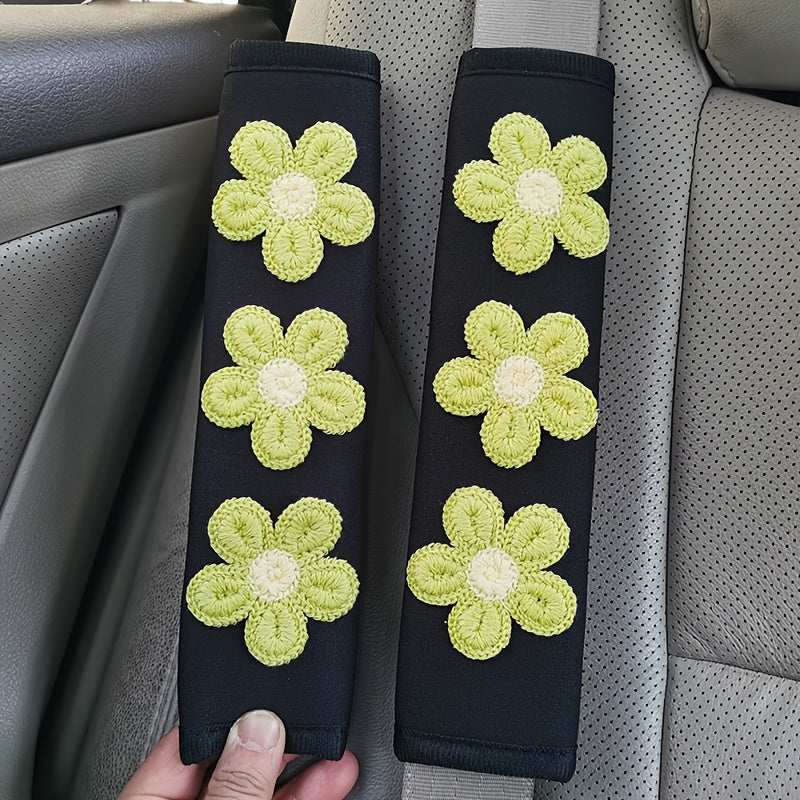 Набор чехлов для ремней безопасности женских сидений из льняного волокна с цветочным дизайном для интерьера