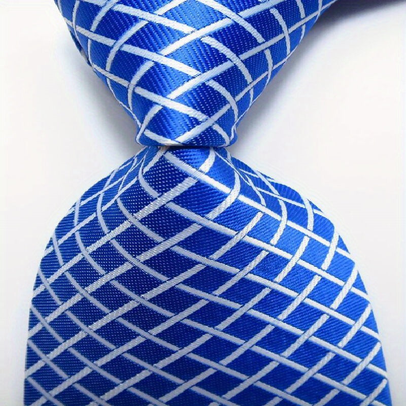 Men's Jacquard Woven Striped Plaid Tie Set in Blue Green Red Orange