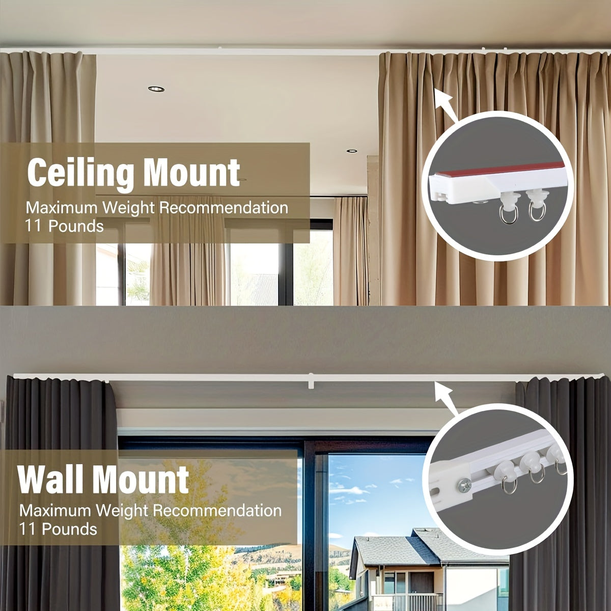 Red Self-Adhesive Bathroom Curtain Track with Silent Glide Nano Rail and Pulleys