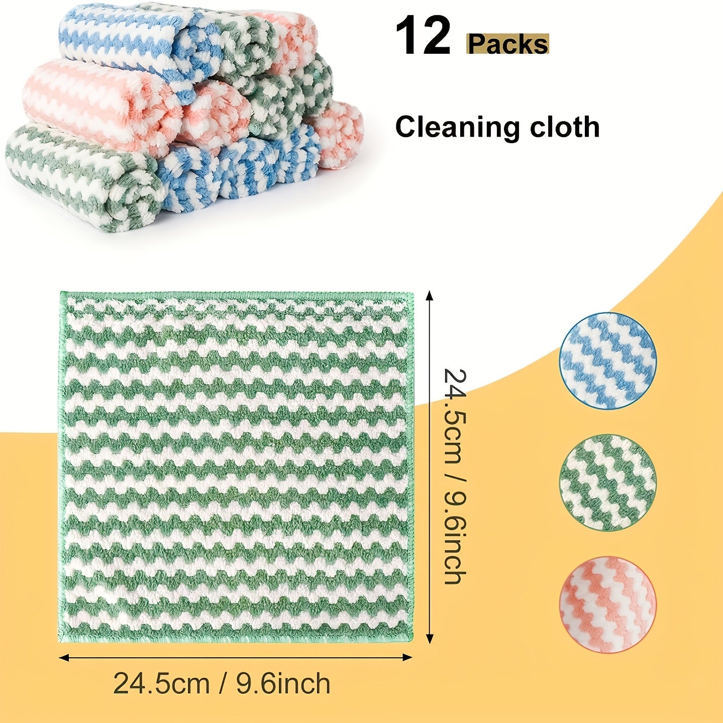 12pcs Bamboo Charcoal Fiber Kitchen Dish Towels Highly Absorbent Fast Drying Nonstick Washable
