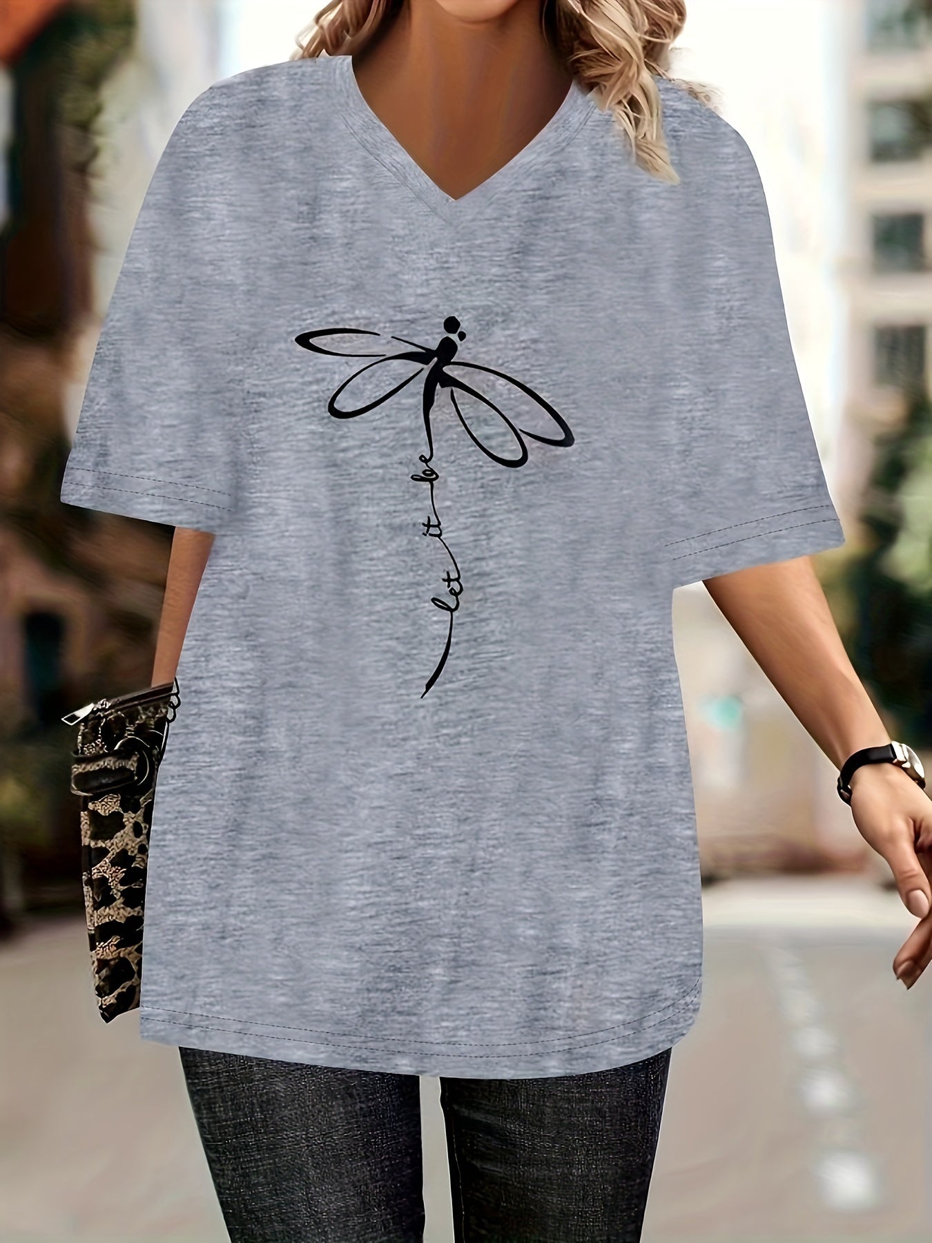 Plus Size Short-Sleeve Floral T-Shirt for Home and Travel Spring Summer