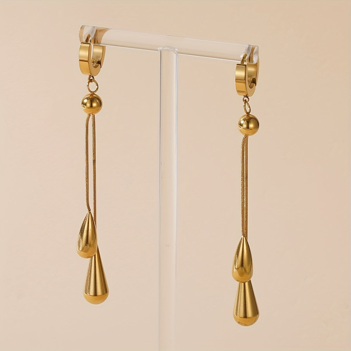 3-Piece Jewelry Set Water Drop Pendant Necklace and Earrings Gold Plated Titanium Steel Hypoallergenic Vintage