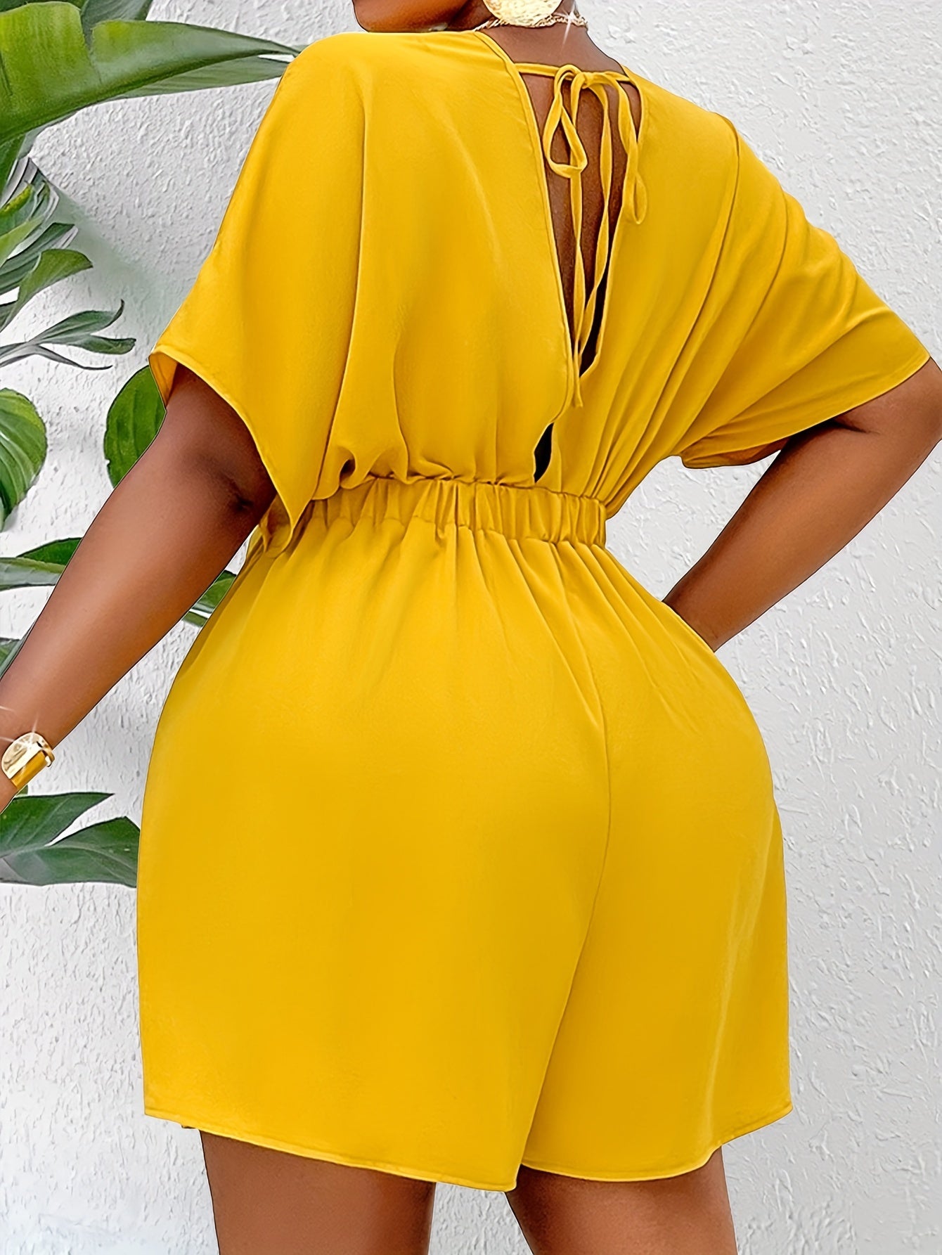 Women's Polyester Blend V-Neck Sleeveless Jumpsuit Summer Large Size