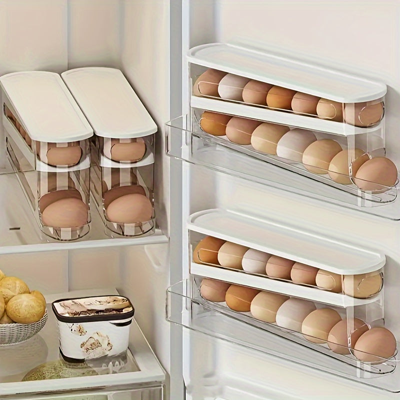 Double-Layer Transparent Automatic Egg Holder for Refrigerator Door Storage