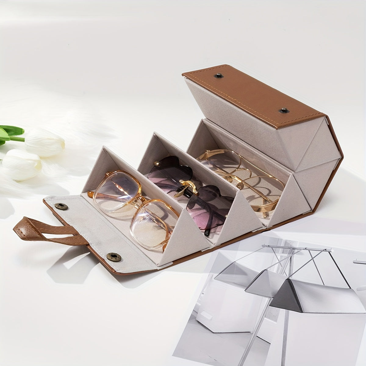 Foldable Eyeglasses Holder Box with 1-6 Slots Portable Storage Case for Men