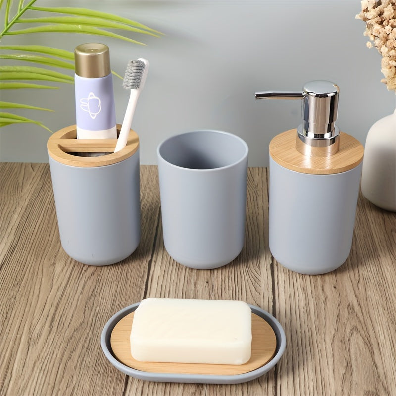 4-Piece Bathroom Toiletries Set with 350ml Bamboo Covers