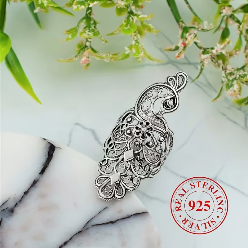 Sterling Silver Peacock Hollow Ring Bohemian Style Wedding Anniversary Gift