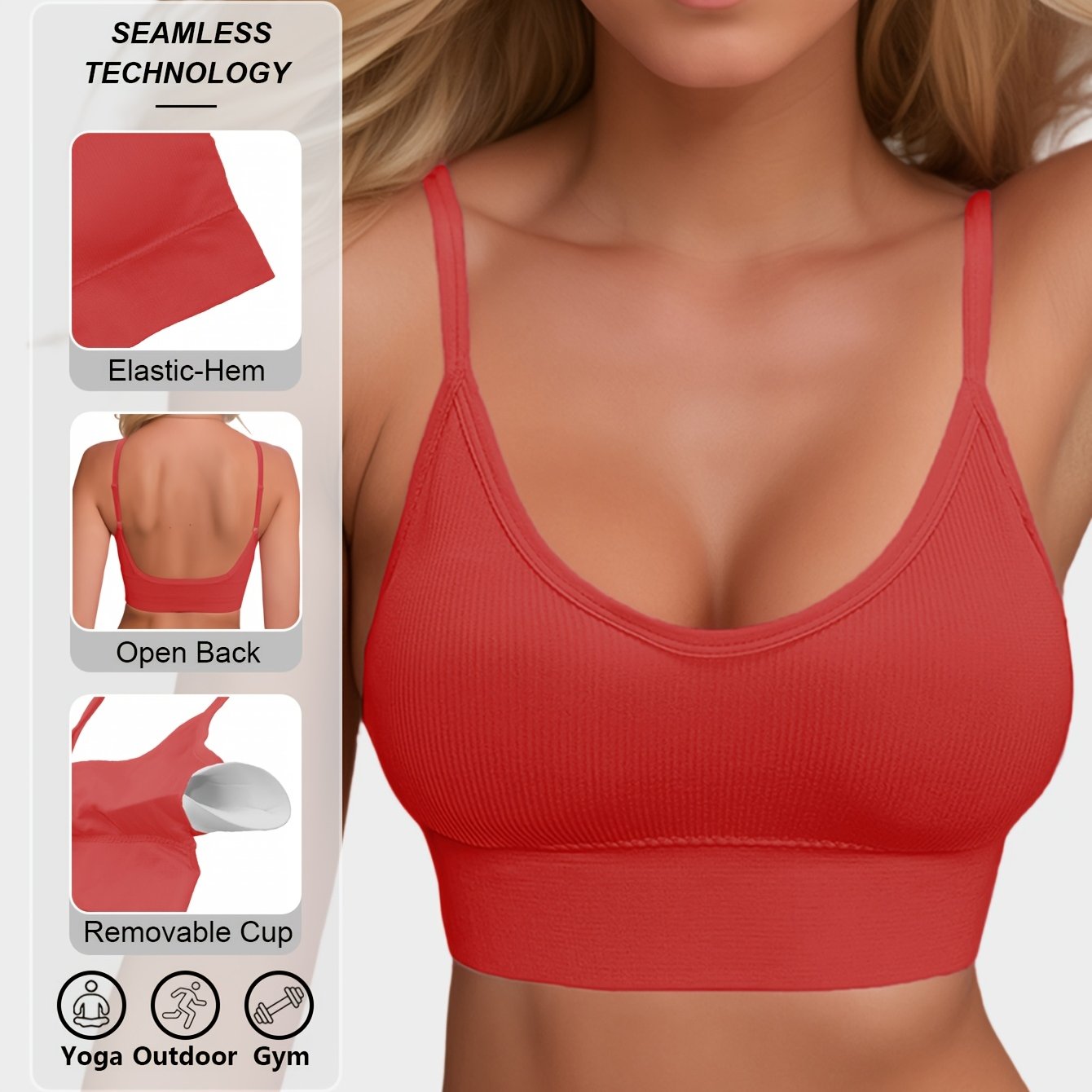 Women’s Ribbed Halter Backless Sports Bra for Yoga and Workout