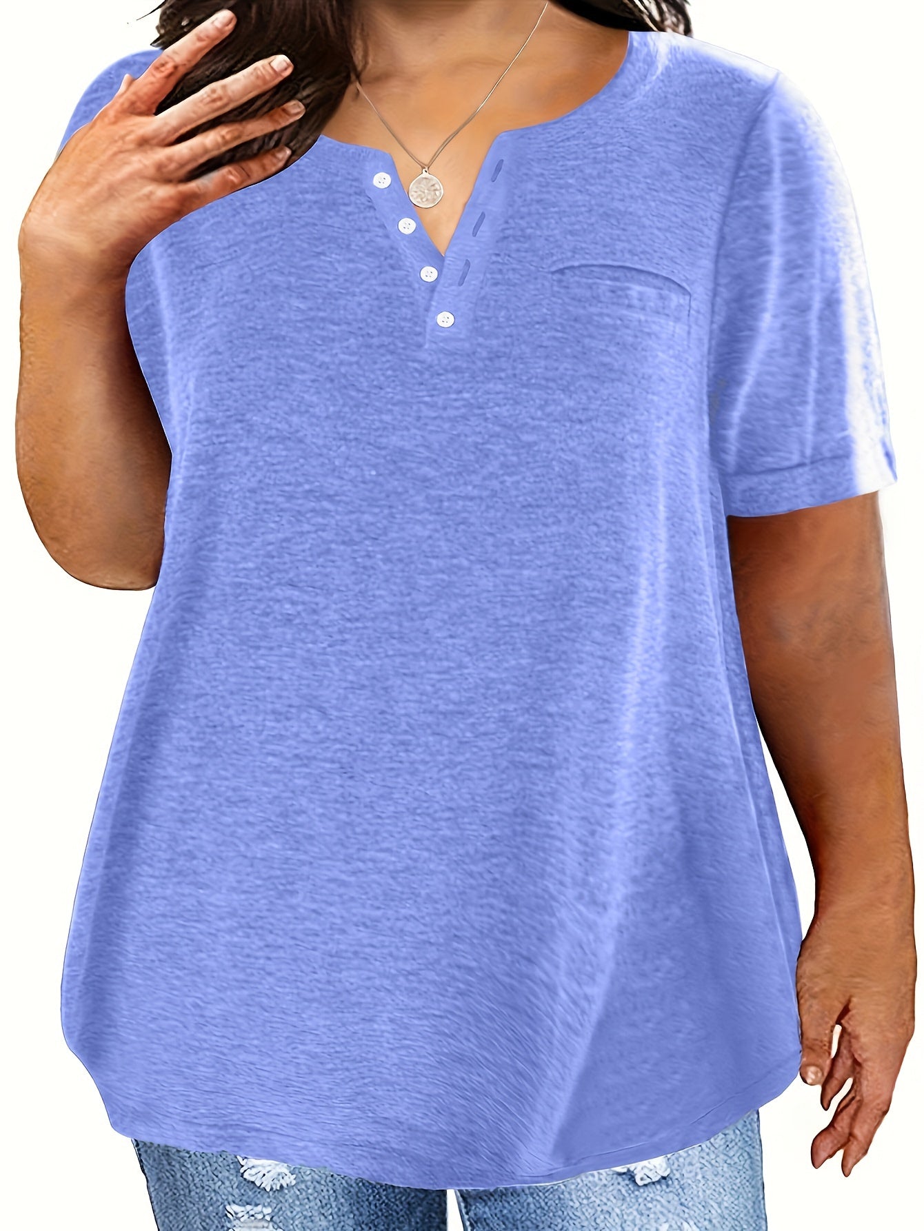 Женская ночная рубашка большого размера с однотонным дизайном, с вырезом-открытым, карманом, футболка