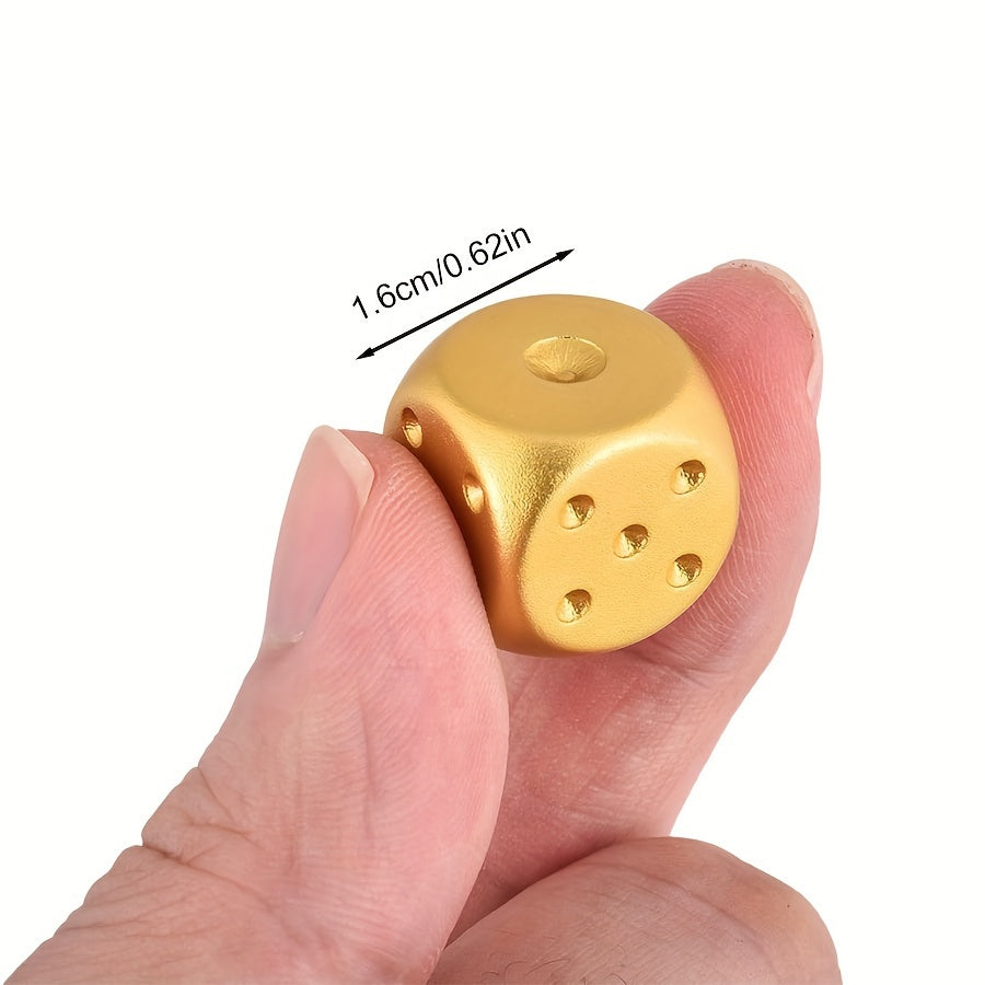 Set of 5 Gold Aluminum Alloy Dice with Storage Box for Party Games